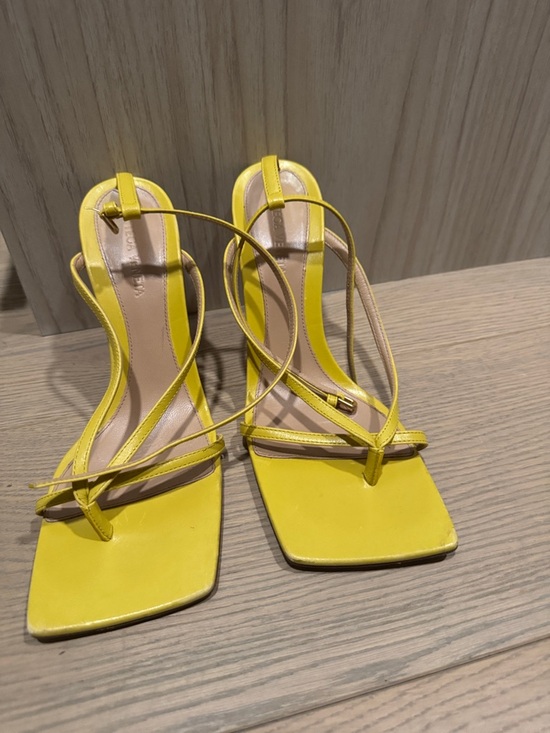 Bottega Veneta Shoes - Bottega Veneta Bright Yellow Strappy Square-Toe Heels
